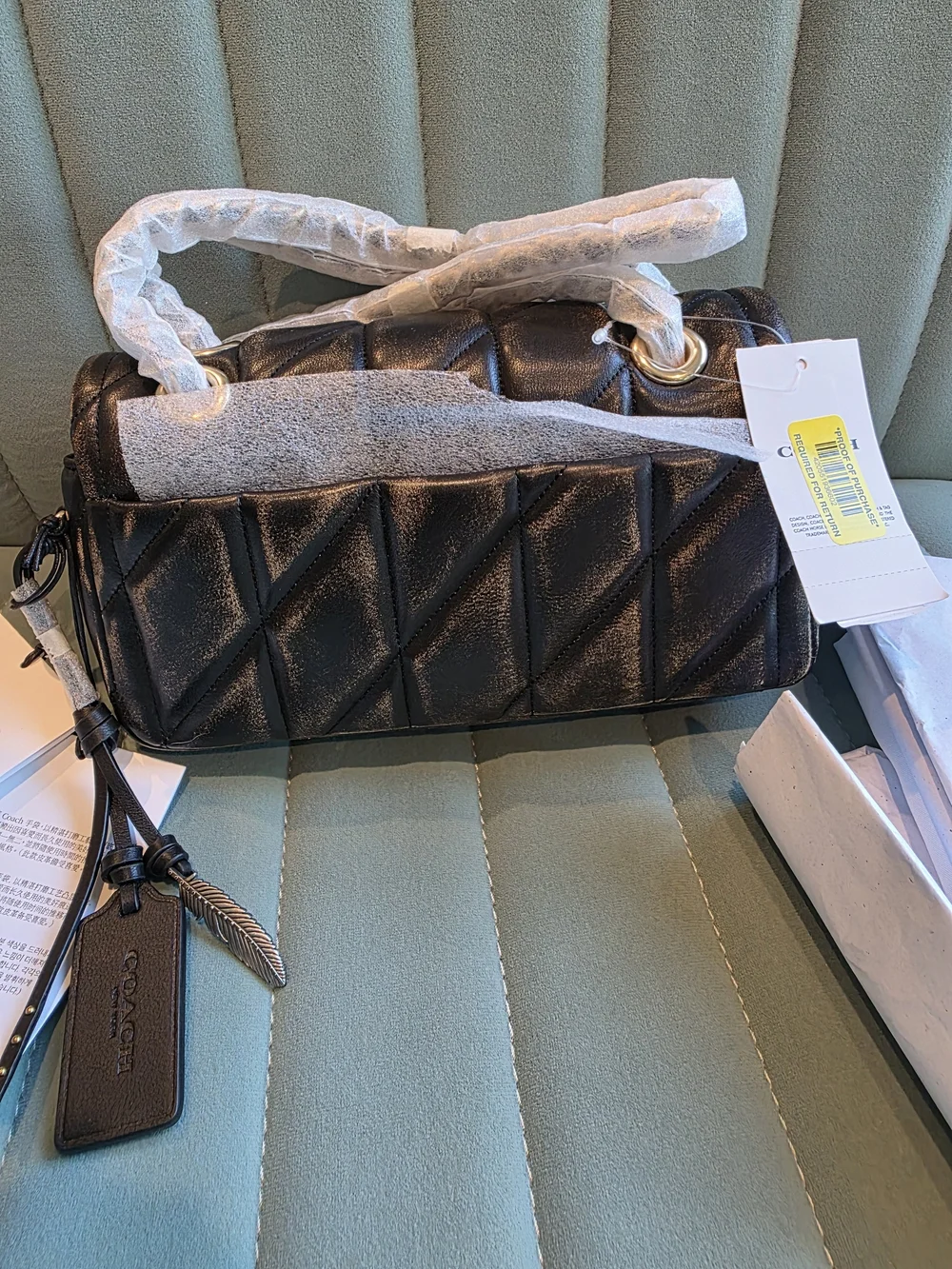 Coach Black Quilted Leather Shoulder Bag with Gold C Lock